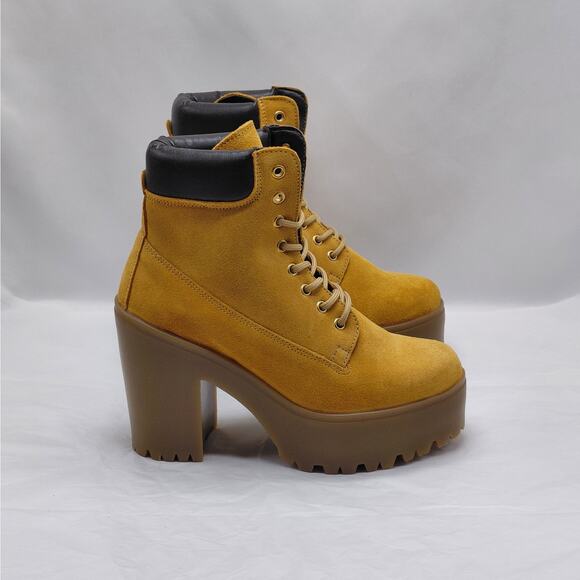 Steve Madden Tindra Platform Combat Boots Womens 7 Tan Suede Chunky Lace Up - Picture 1 of 14